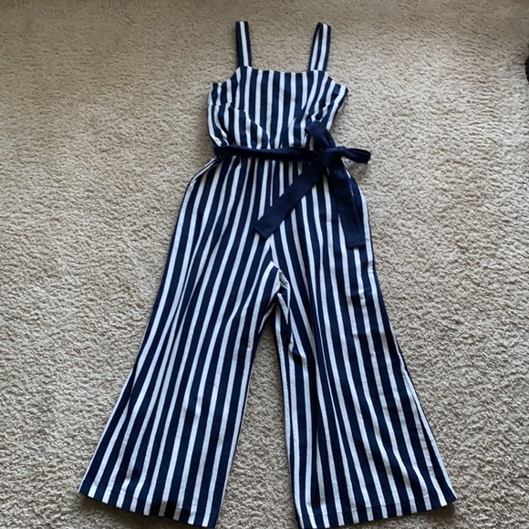 J. Crew Navy and White Striped Jumpsuit Sz 2 - Picture 2 of 14